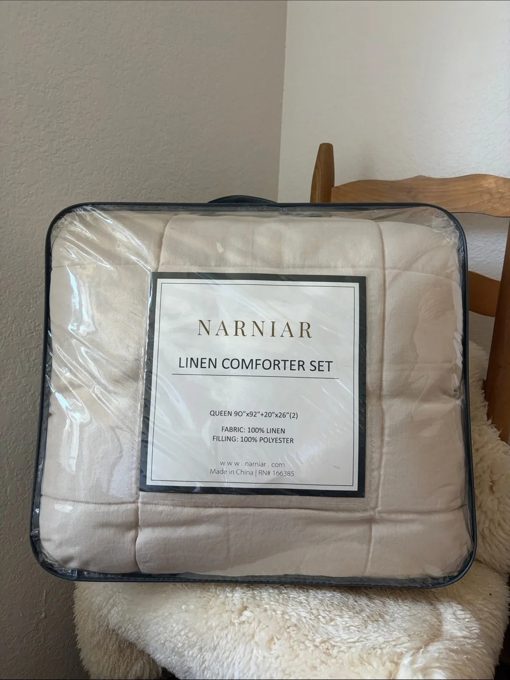 Narinar QUEEN Ivory Beige Cream Linen Comforter Box Quilt  Set